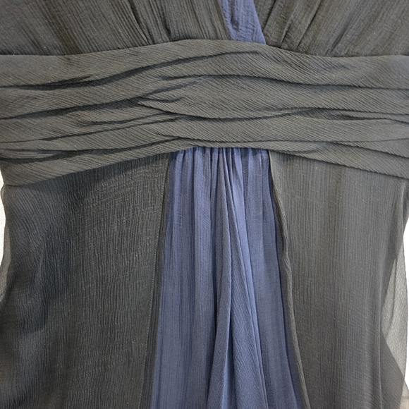 Heidi Weisel Navy Black Deep V Layered Silk Chiffon Gown GUC Formal Wedding 6 - Picture 4 of 16